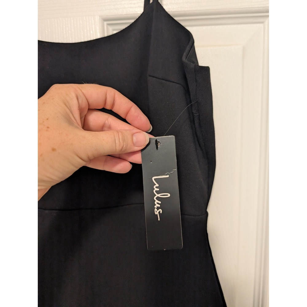 Lulus Little Black Mini Dress‎ Ruffle Hem Bodycon Spaghetti Strap Party size L - Picture 2 of 8